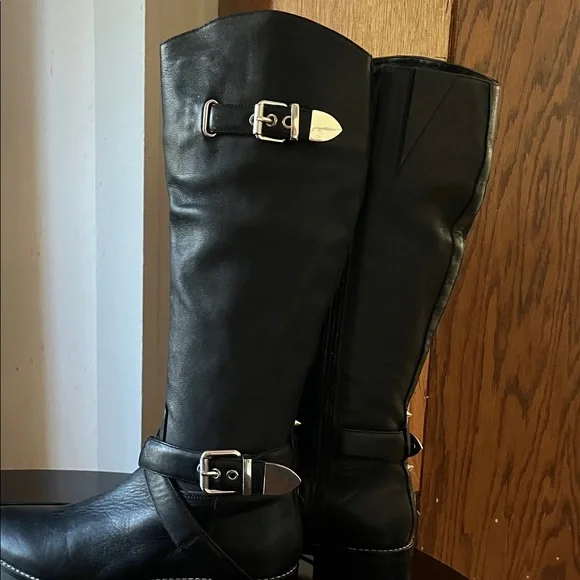 Marc Fisher Black Leather Moto Boots - Picture 2 of 9